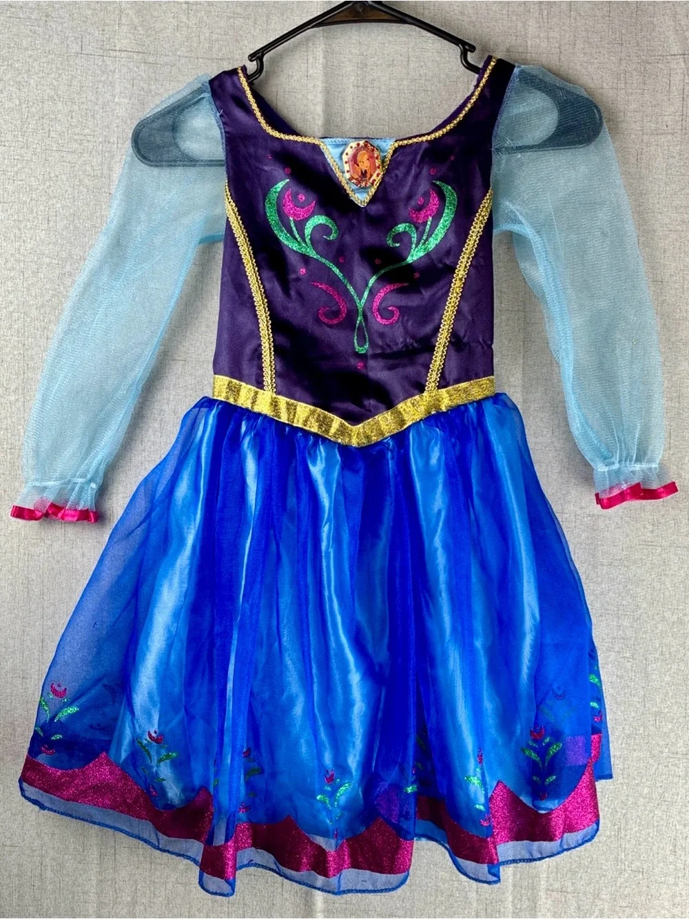 Disney Frozen Anna Traveling Costume Child Dress Blue Size 4-6 S Nordic Scandi